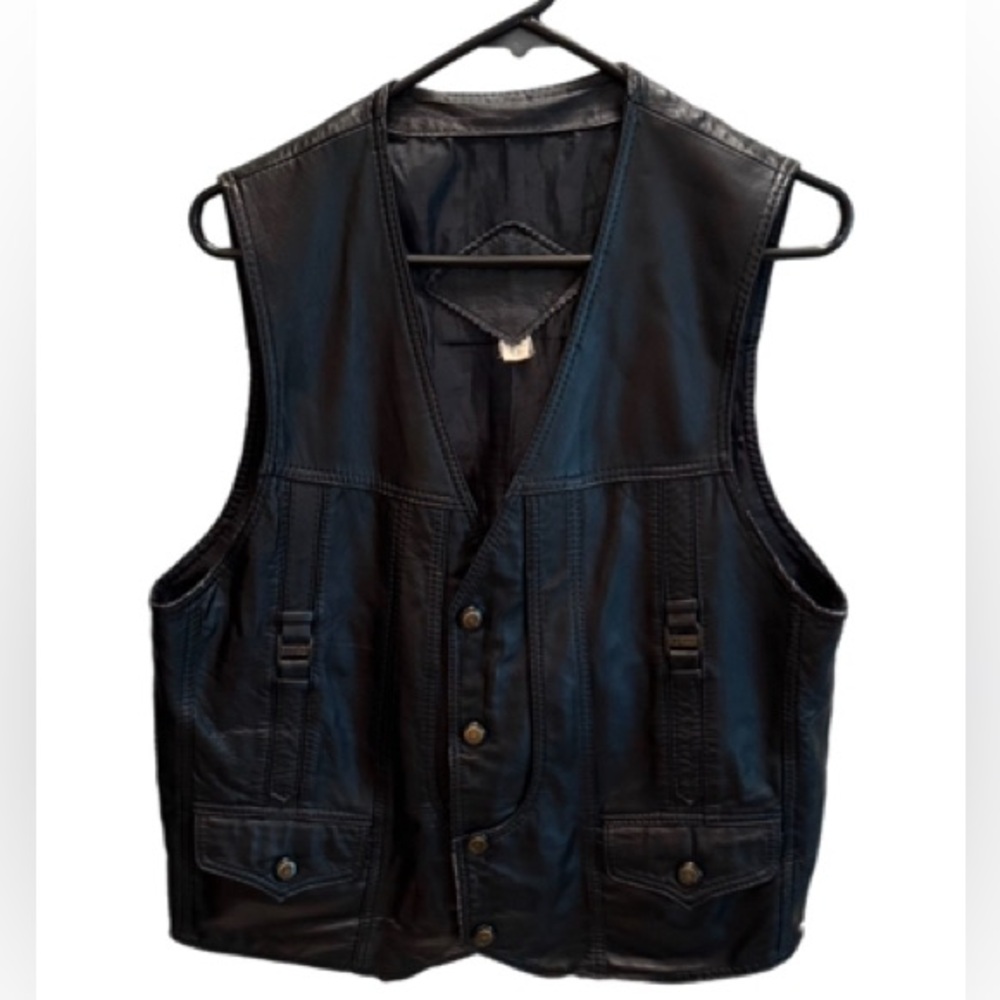 Vintage Leather Vest with metal detailing (XL)